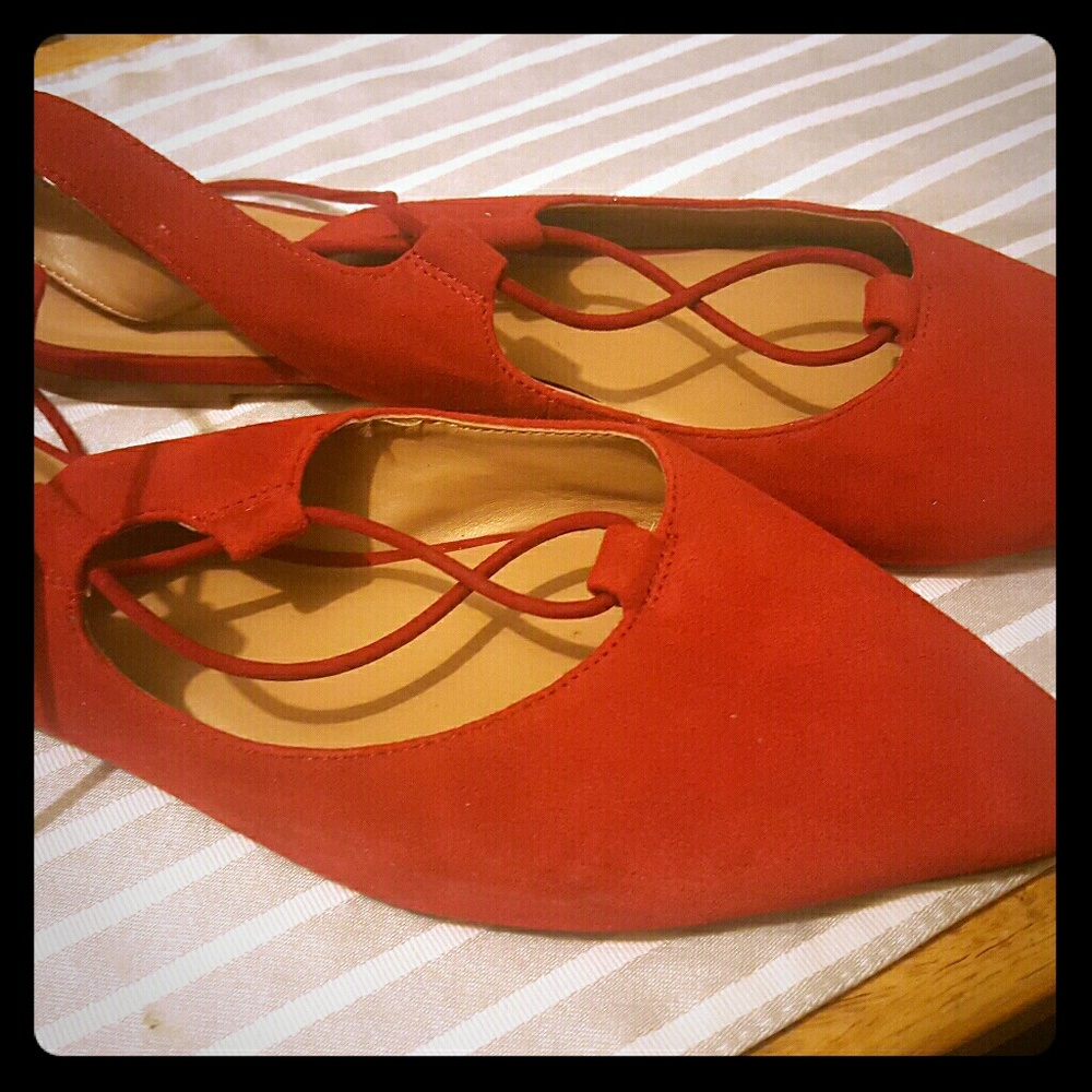 COPY - Red Lace Up Ballerina Flats - Never Worn S…